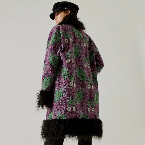 Free People Anna Sui Jacquard Faux Fur Jacket Size/L - Picture 9 of 9
